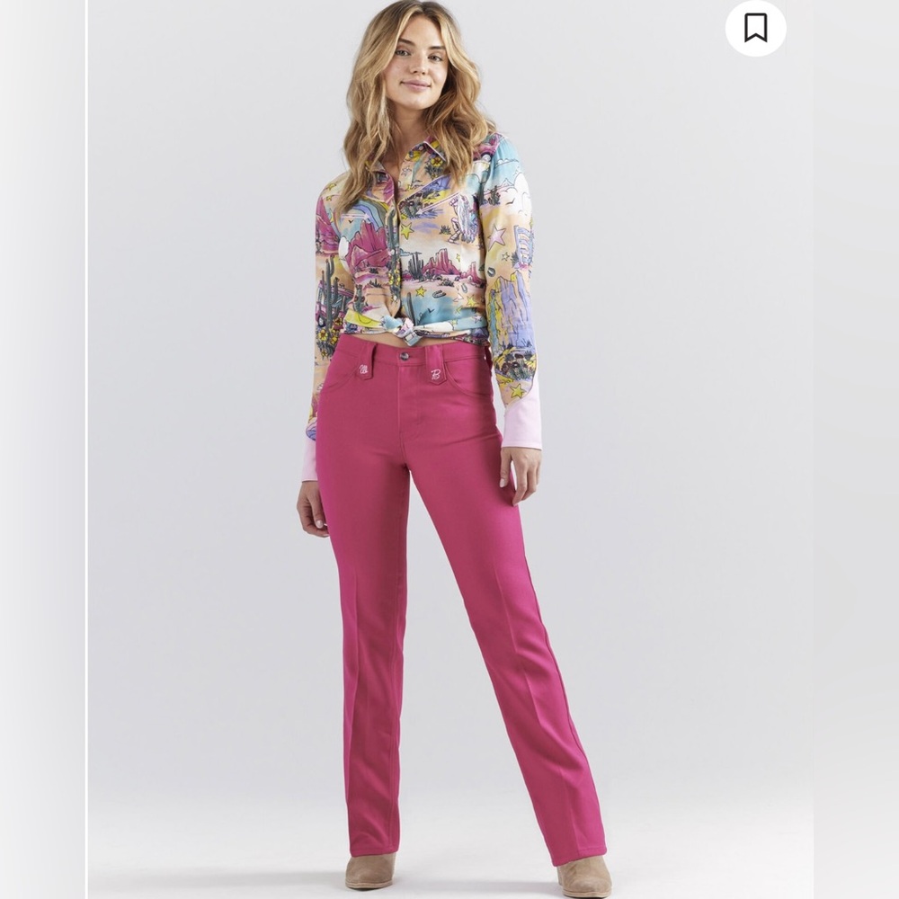 Wrangler x Barbie High Rise Wrancher Jeans in Pink